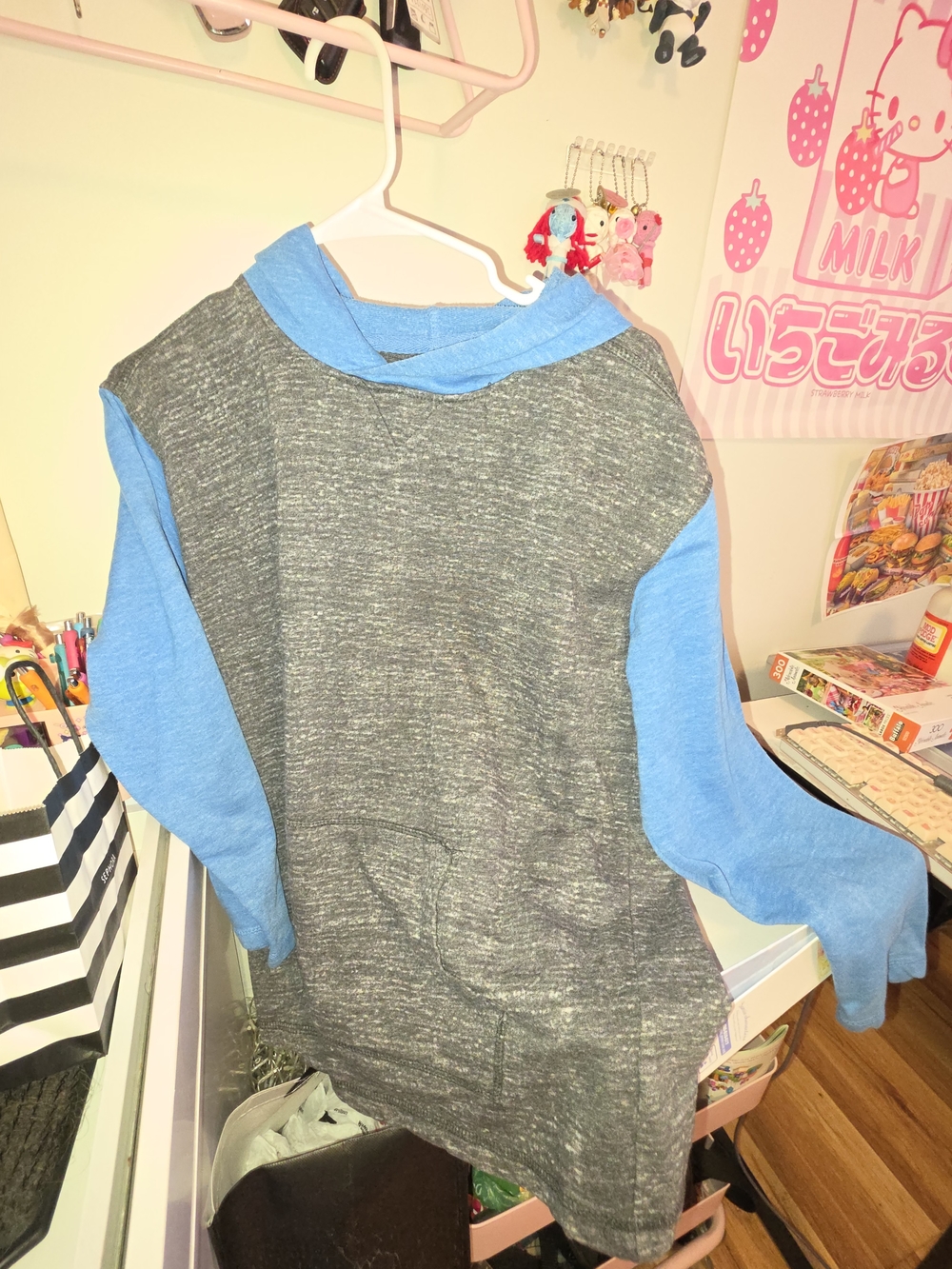Jack by BB Dakota Two-Tone Hooded Pullover in Blue & Charcoal